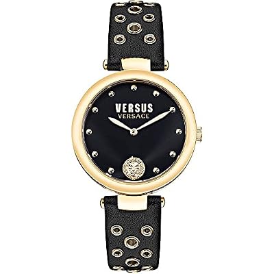 Versus Orologio da polso da donna al quarzo moda cinturino in pelle nero cassa in acciaio inox display analogico nero - VSP1G0221