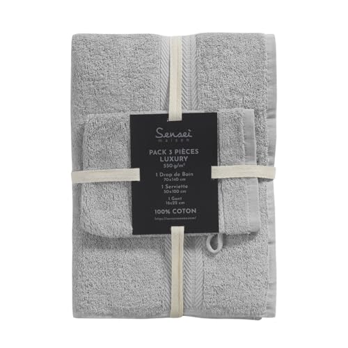 Linge de bain 3 pièces Sensei Maison drap serviette gant