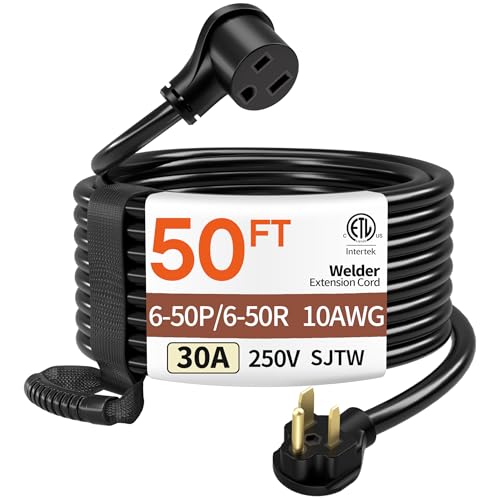 50FT 30 Amp 10 Gauge 3 Prong Welder Extension Cord NEMA 6-50P to NEMA 6-50R Heavy Duty 250V Welding Extension Cable for Lincoln Plasma Miller SJTW ETL Listed