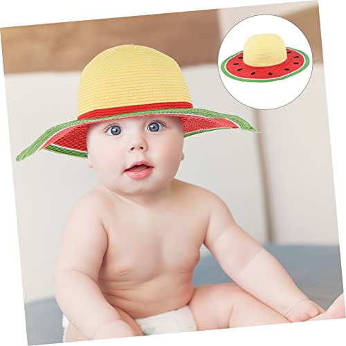 Handmade Straw Sunhat for Years Old Breathable Outdoor Summer Hat with Wide Brim for Sun Protection Parent Fruit Pattern Design4