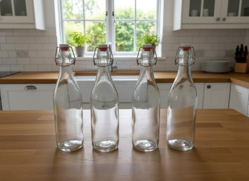 Image of Vency Fliptop Glass glass bottle 1 litre for Fridge, Transparent, Leakproof Flip Cap, Airtight Seal, for Milk, Juice, Cold Beverages, Durable, Scratch-Proof, Freezer Safe (Rocco)