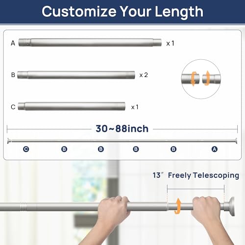 Image of ENJOYBASICS 1 inch Nickel Shower Curtain Rod, 30-88 inch Adjustable, Secure Tension | Easy No-Drill Installation, No Tools, No Gaps, Sturdy Rust-Resistant Steel, Sag-Resistant Design, Tubs, RVs, Apartments