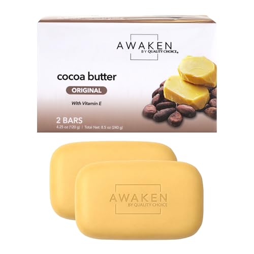 Awaken Cocoa Butter Bar Soap with Vitamin E Moisturizing Body and Face Cleanser Gentle Daily Bath Soap with Rich Creamy Lather Nourishing Skincare Bars