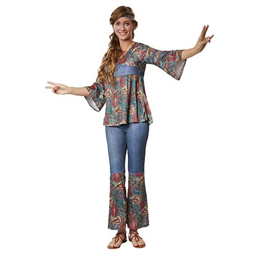 dressforfun 900522 - Damenkostüm Hippi Girl Harmony, Outfit in Jeans- und Ornamentenoptik inkl. Stirnband (XL | Nr. 302611)