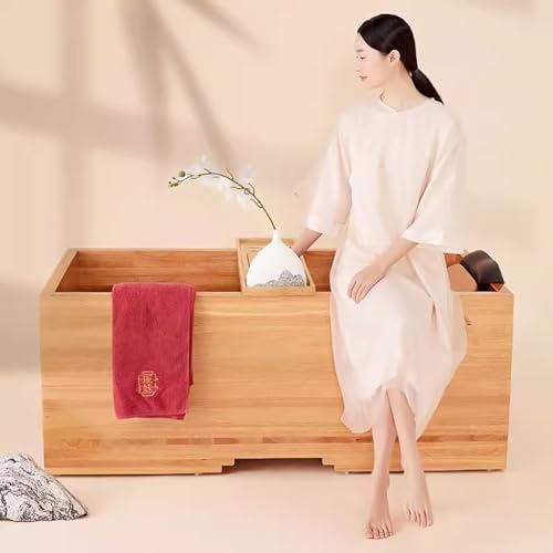 MegLob Freistehender Hölzerne Badewanne, Japanischer Stil, Tiefe Badewanne Für Paare Mit Badschale, Rechteckige Form Klassischer Soaker Mit Pop-Up-Abfluss,190cm/74.80in