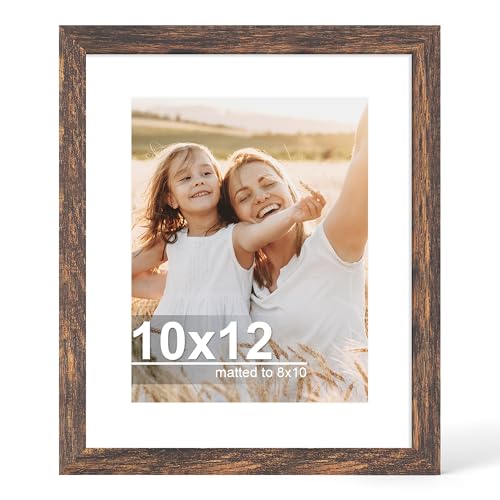 Hongkee 10x12 Picture Frame with Glass, Display Pictures 8x10 with Mat or 10 x 12 without Mat - Wall and Tabletop, 10 by 12 Photo Wooden Frames (Rustic Brown, 1 Pack)