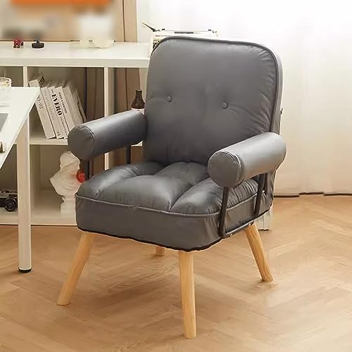 Accent - Sillón reclinable tapizado de cuero, moderno respaldo ajustable, silla de ocio con patas de madera para sala de estar y balcón