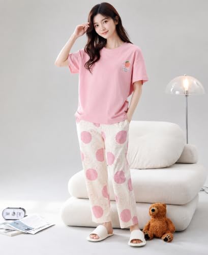Image of Women Printed T-Shirt and Track Pant Set | Cotton Co-Ord Night Suit for Women | Lounge Wear, Sleepwear, Gym Wear | Half Sleeve Top & Elastic Waist Joggers | Stylish