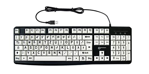Geemarc KBSV3 USB Tastatur Deutsch, QWERTZ Weiß, Schwarz Extragroße Tasten, Multimediatasten, USB Cover