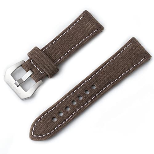 StrapHabit Uhrenarmband aus Segeltuch und Leder mit Schnellverschluss, Vollnarbenband, 20 mm, 22 mm (20 mm, braun) Cover