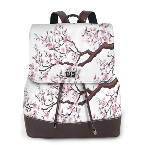 Sac à dos en cuir femme noir avec imprimé arbre de cerisier voyage