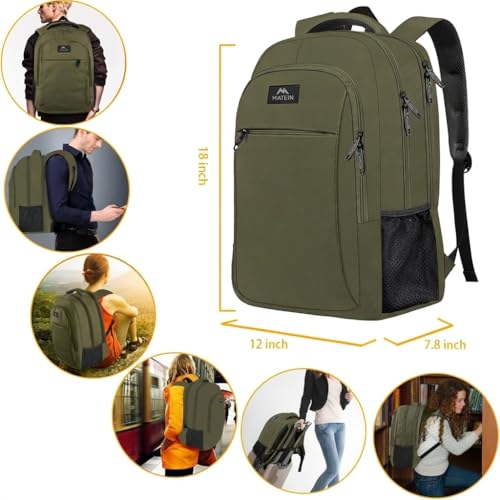 Image of MATEIN 15.6 Inch Travel Laptop Backpack, Sturdy Computer Backpack for Women Men with USB Charging Port, Lightweight Fashion Water Resistant Traveling Backpack Casual Daypack for College Offic, Green