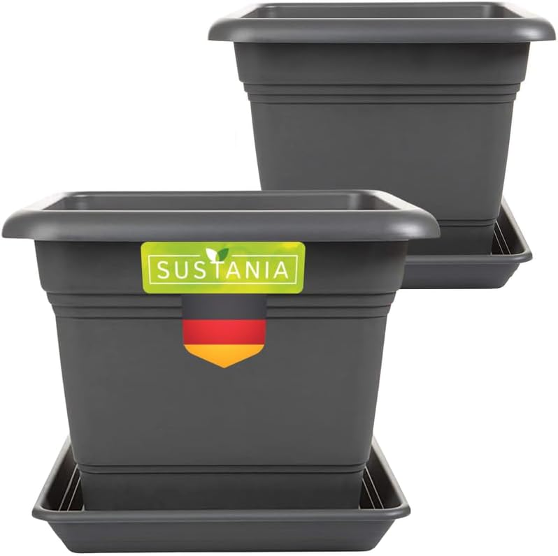 Sustania Blumentopf Set 6er - 40 Cm Anthrazit Mit Untersetzern