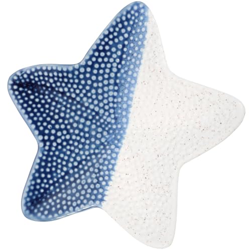 Lurrose Plato para Joyas Pequeño Diseño de Estrella de Mar Azul, Bandeja de Cerámica para Almacenamiento de Anillos, Pendientes y Collares, Organizador Decorativo para Escritorio