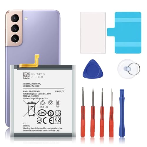 Soseieiu Galaxy S21 Battery,5000mAh EB-BG991ABY Replacement Battery for Samsung Galaxy S21 SM-G991U1 SM-G991F with Tool Repair Kit
