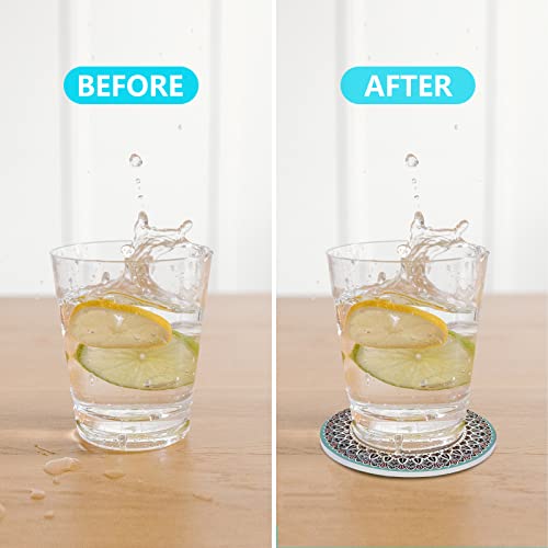 Mandala Coasters for DrinksDoawbang Absorbent Ceramic Stone Coasters Set of 4 Cork Base Marble Art Cups Table Mats for Home Decor Green