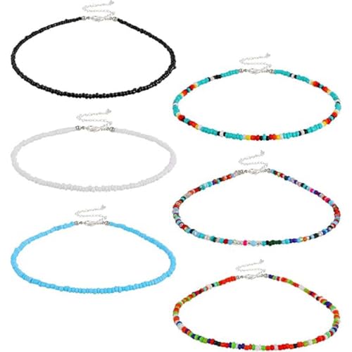 SULIUDAJI 6 Piezas Collares Con Cuentas De Colores Boho Beach Collares Con Cuentas Pulseras Para Mujeres Niñas Joyería