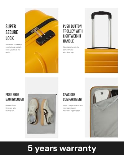 Image of SNITCH Loop 2Pc Set Yellow Polypropylene Hard Travel Suitcase - Trolley Bag Set of 2 & Luggage with 4 Wheels, Secure Lock & Free Shoe Bag