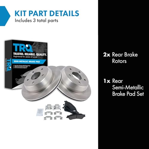 Image of TRQ Rear Brake Pad and Rotor Set Semi Metallic Rotors | For 1998-2005 Chevrolet Blazer 1998-2001 GMC Jimmy