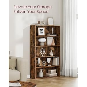 VASAGLE Bookshelf, 30 Inches Wide, 5-Tier Open Bookcase with Adjustable Storage Shelves, Floor Standing Unit, Rustic Brown ULBC175X01 VASAGLE Bookshelf 30 Inches Wide 5 Tier Open Bookcase with Adjustable Storage Shelves Floor Standing Unit Rustic Brown ULBC175X01