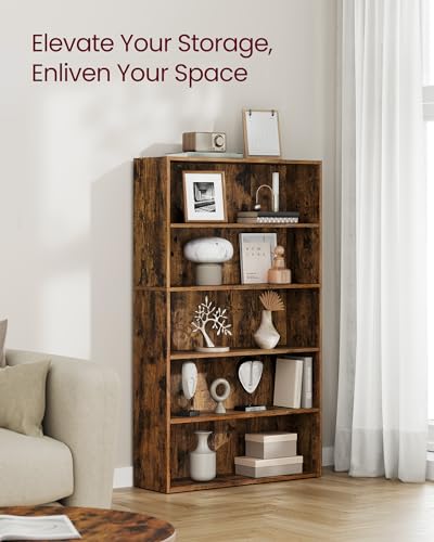VASAGLE-Bookshelf-30-Inches-Wide-5-Tier-Open-Bookcase-with-Adjustable-Storage-Shelves-Floor-Standing-Unit-Rustic-Brown-ULBC175X01 VASAGLE Bookshelf 30 Inches Wide 5 Tier Open Bookcase with Adjustable Storage Shelves Floor Standing Unit Rustic Brown ULBC175X01