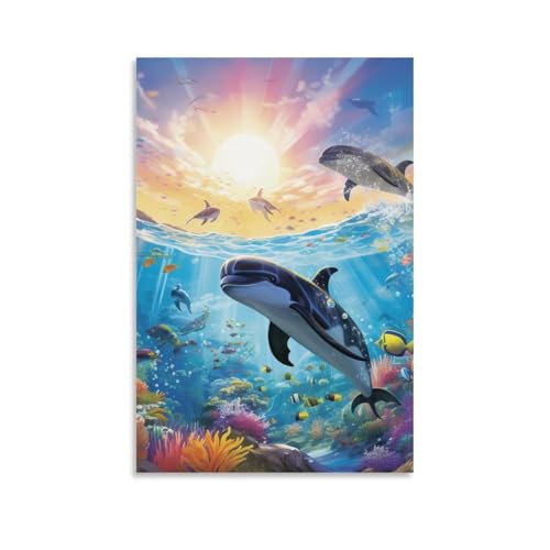 Décoration murale poissons tableau imprimé 50x75cm pour habiller un mur vide