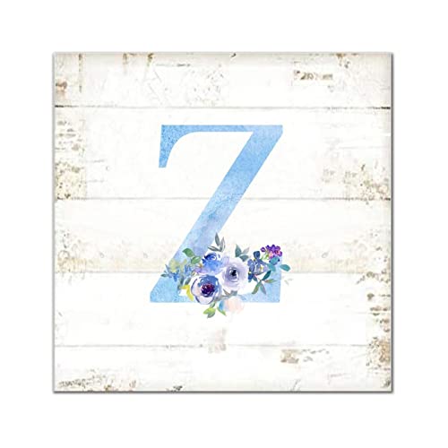 Monogramme lettre Z en bois aquarelle bleue déco murale chambre et salon 40x40 cm