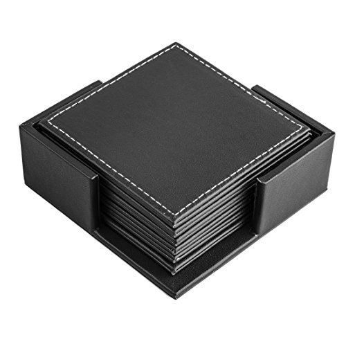 FOKOM 6 Posavasos Stand Taza Matte Coaster Copa Mat con Soporte, Madera, Negro, 10 x 10 cm