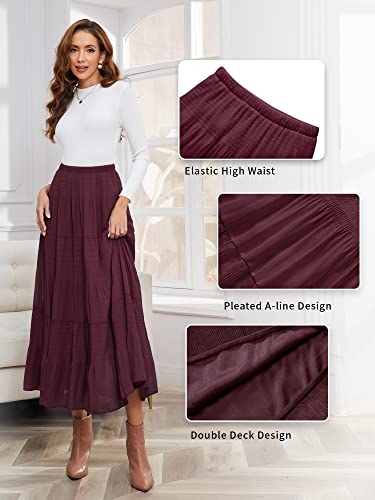 Image of NASHALYLY Women's Chiffon Elastic High Waist Pleated A-Line Flared Maxi Skirts