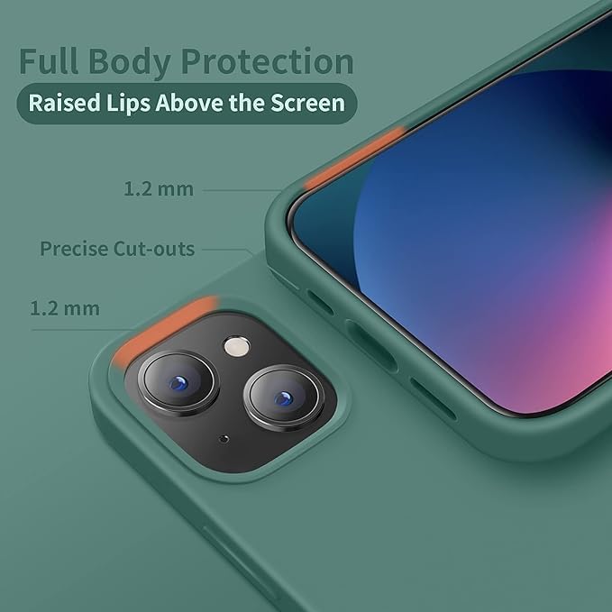 Image of Compatible with iPhone 15 Silicone Case, Slim Shockproof Protective Cover, Drop Protection and Camera Protection, MagSafe Compatible, Soft Microfiber Lining Inside (Midnight Green)