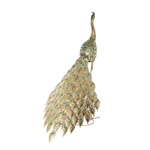 Deco 79 Metal Peacock Decorative Garden Sculpture Garden Statue with Blue and Green Jewels, Outdoor Sculpture 44' x 27' x 52', Brass