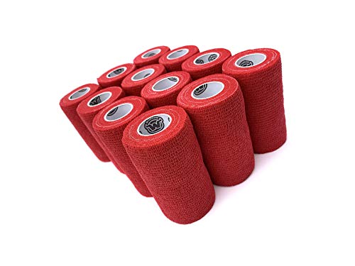 Wildcow 4" Red Vet Wrap Tape Bulk, 12 Pack Cohesive Bandage Wrap, Self Adherent Grip Rolls … #TOP1