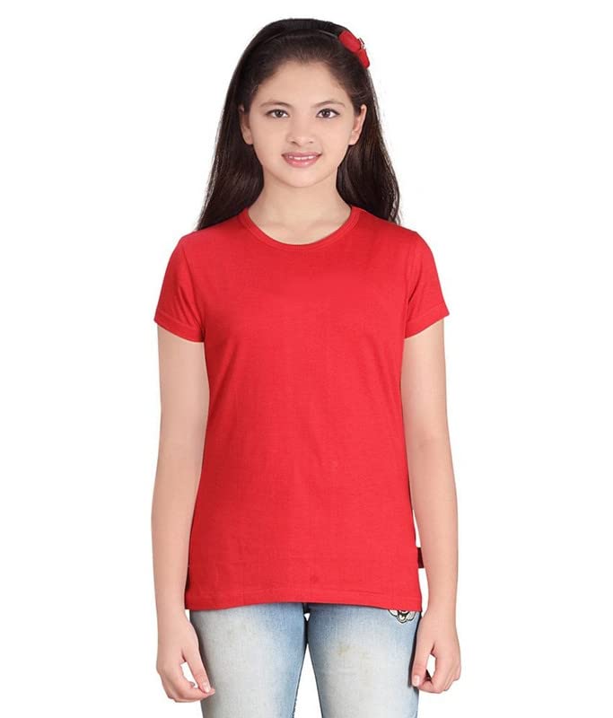 Image of Plain Casual Black Cotton Round Neck Half Sleeve Girls T-Shirt