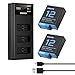 ENEGON Set Batterie Ricaricabili + Caricabatterie 3 Slot – 2 x 1800mAh per Hero 12/11/10/9 Black (Cámara Action Compatible) immagine