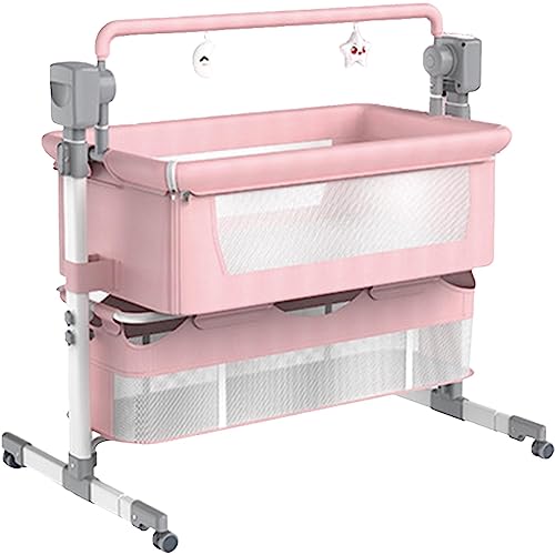 QYEURFOF Cuna, Cuna portátil for bebé, Columpio Plegable Convertible con música Bluetooth, 5 Engranajes oscilantes, Control Remoto, Rosa(Pink)