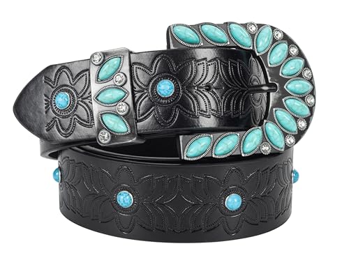 Image of Western-Leather-Belts-Women Vintage Waist-Belts with Hollow Out Flower