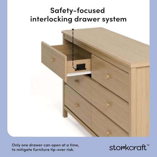 Image of Storkcraft Alpine 6-Drawer Dresser (Driftwood) - GREENGUARD Gold Certified, Brown Dresser for Bedroom, Kids & Nursery Storage Drawers, Safety Interlocking Drawers, Pre-Installed Tracks, Kids Bedroom