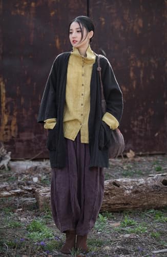 Women's Ramie Loose Fit Windbreaker Jacket Kimono Sleeve with Pockets Coat Casual Oversized Outerwear3