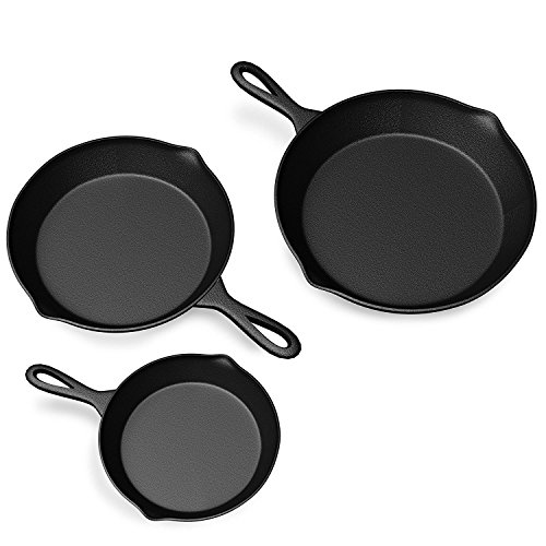 JUSTOP Large 25CM Pre-Seasoned Cast-Iron Skillet Frying Pan Set Indoor/Outdoor Pans
