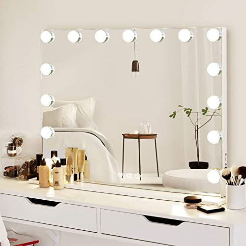 Soldow Vanity Mirror with Lights 15 Dimmable LED 3 Colors, Large Make Up Mirror with Lights 23x18 INCH, Metal Frame USB Charging Port Soldow Vanity Mirror with Lights 15 Dimmable LED 3 Colors, Large Make Up Mirror with Lights 23x18 INCH, Metal Frame USB Charging Port