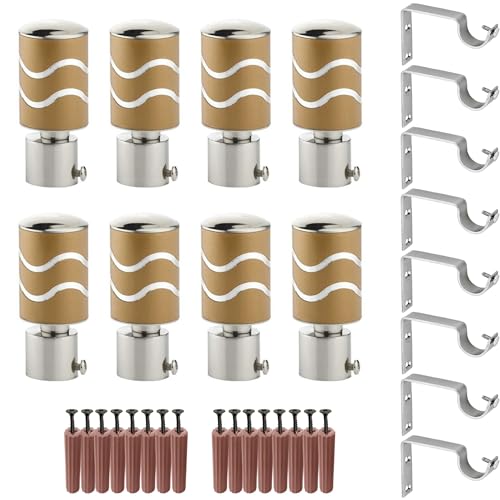Image of GRIVAN Stainless Steel Curtain Holder Set for Door Window Wall Suitable for 1 Inch Rod Curtain Bracket Support Knobs Accessories (Mustard Yellow, Pair of 4)