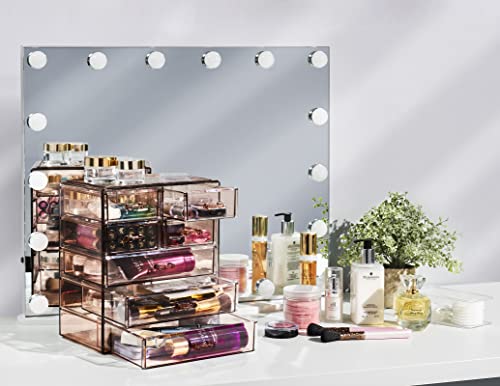 Sorbus Acrylic Clear Makeup Organizer - Big & Spacious Cosmetic Display Case - Stylish Designed Jewelry & Make Up Organizers And Storage For Vanity, Bathroom (3 Large, 4 Small Drawers) [Bronze Glow] #TOP2