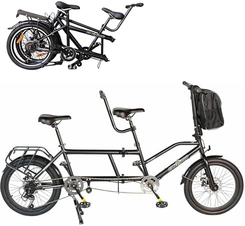ECOSMO 20" New Folding City Tandem Bicycle Bike,7 Speeds, Dual Di...