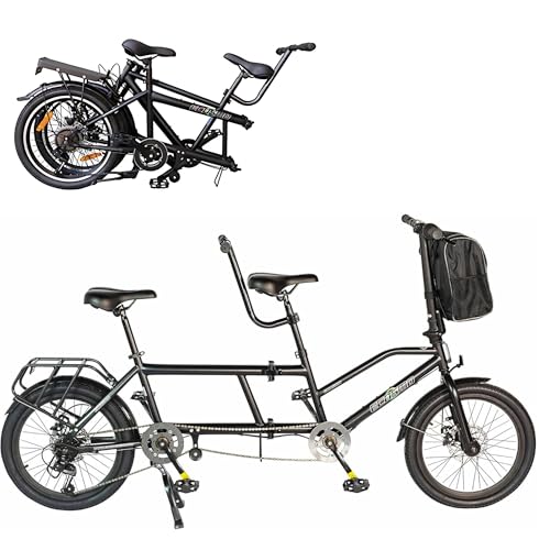ECOSMO 20" New Folding City Tandem Bicycle Bike,7 Speeds, Dual Disc Brakes, Free Front Bag & Rear rack- 20TF01BL
