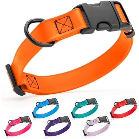 Dogline Biothane Waterproof Dog Collar with Quick Release Buckle Strong Coated Nylon Webbing with Odor- Proof for Easy Care Easy to Clean Fits Small Medium or Large Dogs, Orange 3/4" W 12-19" L Cover