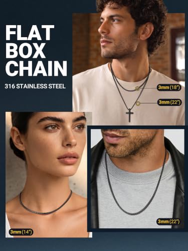 Image of PROSTEEL Stainless Steel Flat Box Link Chain Necklace for Men