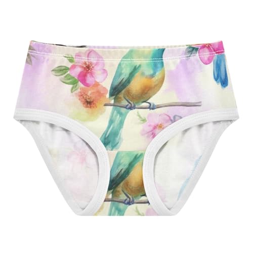 Cotton Toddler Girls Underwear Watercolor Birds Flowers Cute Panties Girl Artistic Briefs Kids Undies 2t