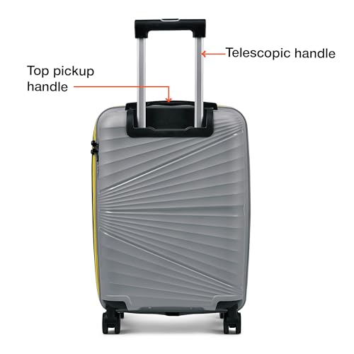 Image of Nasher Miles Golden Gate Hard-Sided Polypropylene Cabin Luggage 20 inch | 55cm | 8 Wheels Small Trolley Bag for Travel | Suitcase (Grey & Yellow)