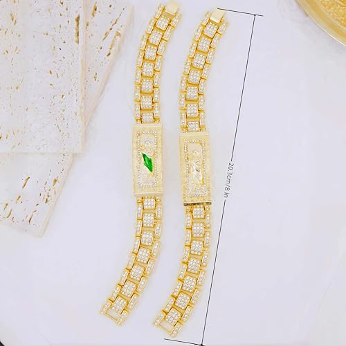 San Judas Tadeo Gold Plated Rectangular Strap Bracelet - St. Jude Religious Jewelry with 360° Crystal Stones Watch Band for Women & Men(Green/Gold Robe Design)4