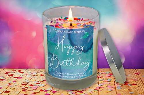 Happy Birthday Candle with Sprinkles, Buttercream Vanilla Birthday Cake Scented Candles for Women, Girlfriend, Best Friends, Mom, Sister, Aunt, Coworker, Mom, Daughter, 100% Soy, Made in USA (Blue)